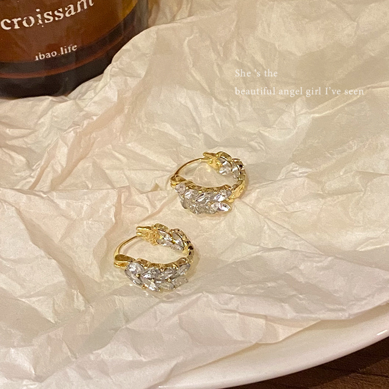 S925 Silver Needle geometric wheat ear Earrings, women's light luxury, niche, high-end, versatile ring ear buckle earrings wholesale Specification drawing