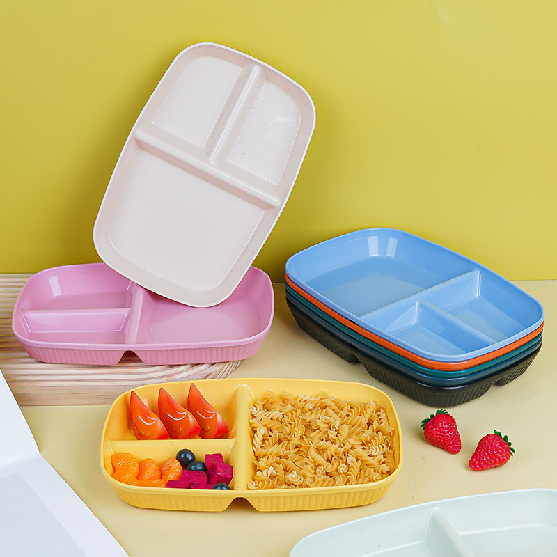 Wheat straw fat-reducing divider plates, household three-compartment divider plates, high appearance level fat-reducing plates, plastic food plates wholesale details Picture