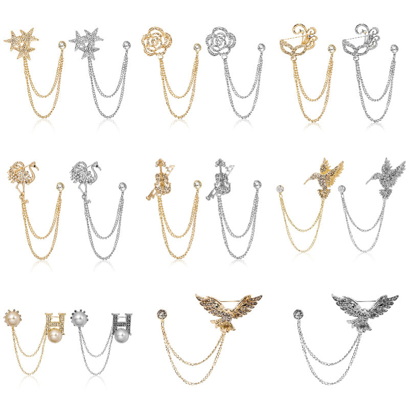 A collection of European and American personalized diamond-encrusted metal brooches and lapels, featuring a high-end, anti-glare flower mask and letter brooches full figure