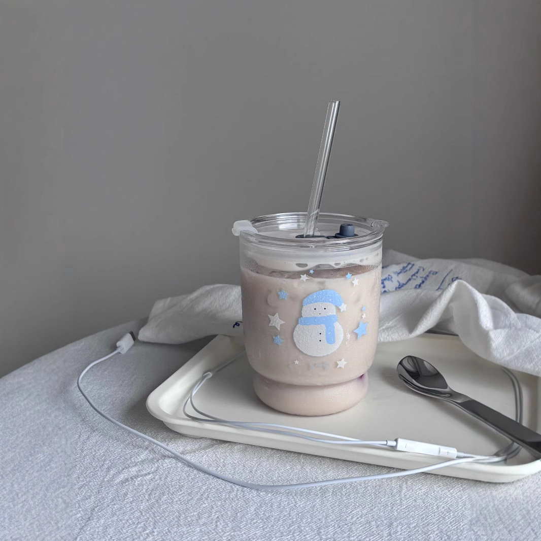 Bolimei custom straw cups, glass cups, high borosilicate water cups, heat-resistant glass cups, Korean-style cups details Picture