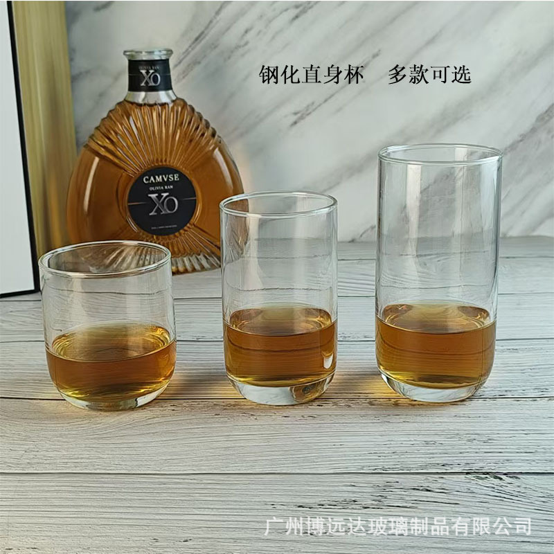 Tempered glass cups, whisky wine glasses, transparent heat-resistant household straight round tea cups, drinking cups, straight beer glasses full figure