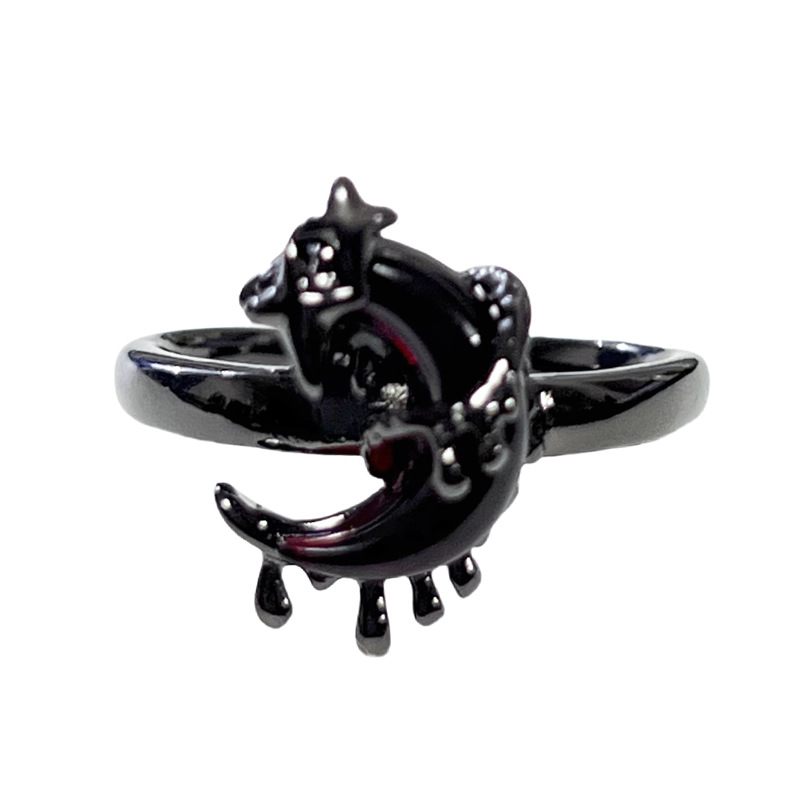 Unique red crescent-shaped lava opening ring for women, European and American dark punk fashion, thorny pleated ring trend Item Picture