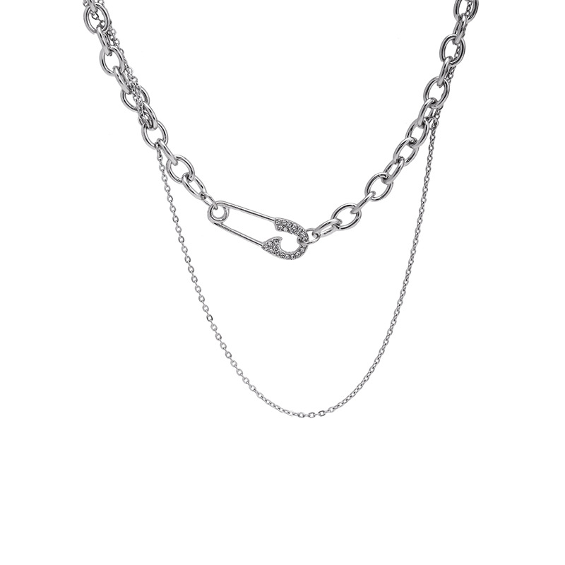 Pin necklace, women's Instagram hip-hop cold style double-layer sweet cool niche collarbone chain accessory, 2023 new style Item Picture