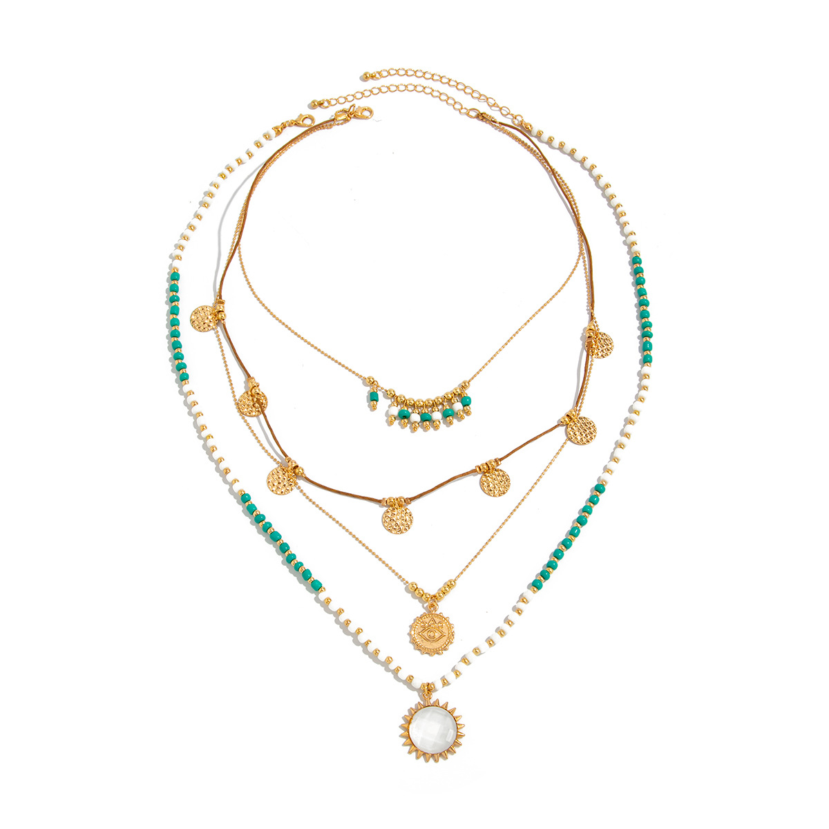 European and American cross-border jewelry Bohemian rice bead collarbone necklace, ins metal matte round pendant necklace Item Picture