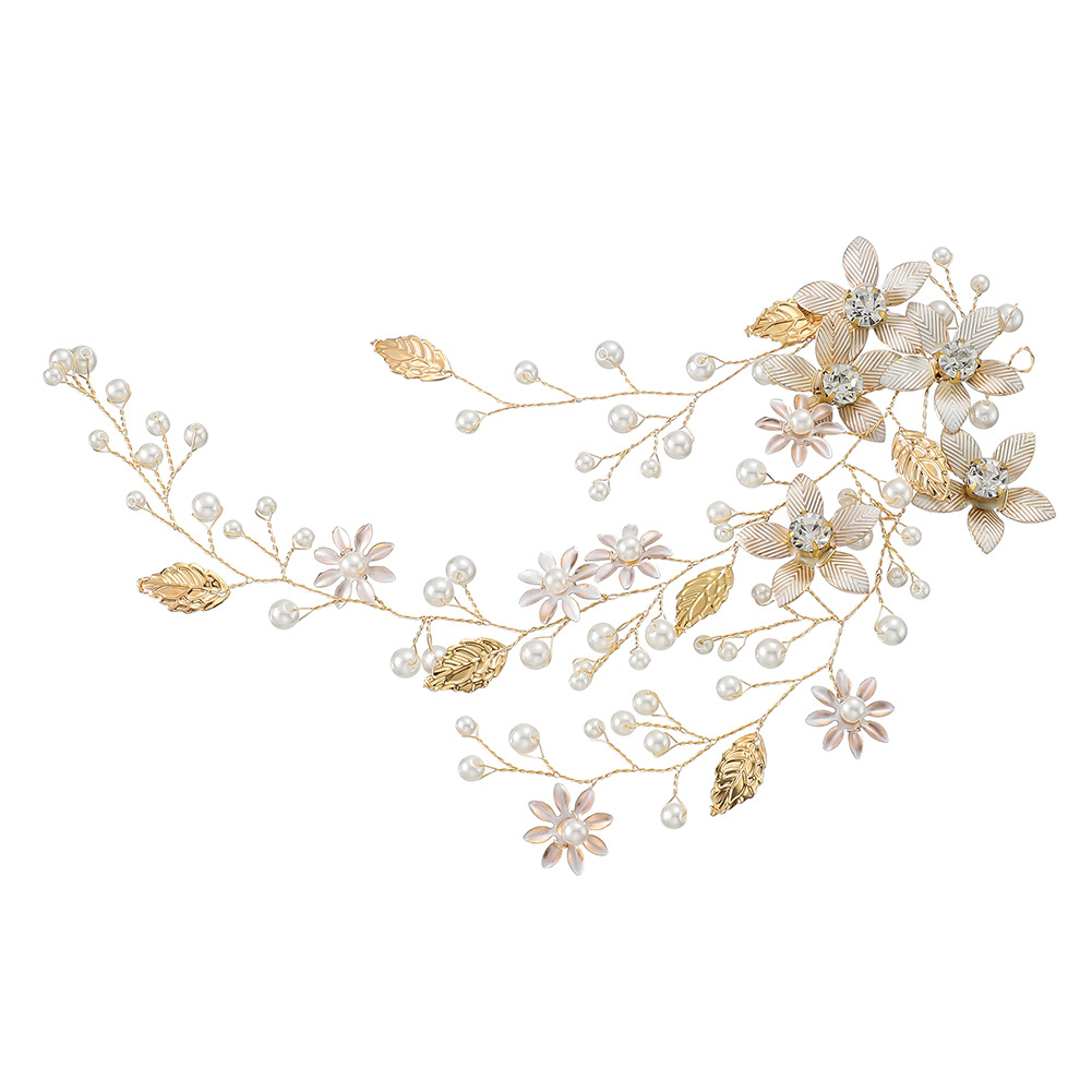 Cross-border European and American flower pearl headbands, wedding dress headwear, retro bride accessories, hair accessories, alloy leaf headbands Item Picture