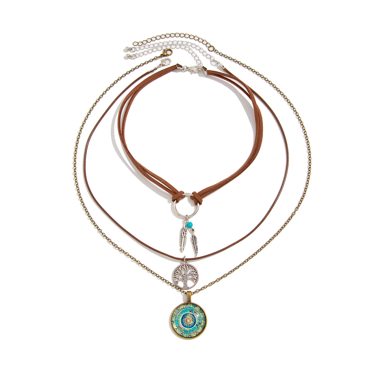 European and American cross-border jewelry, ethnic style Devil's Eye pendant necklace, retro star alloy multi-layer collarbone chain Item Picture