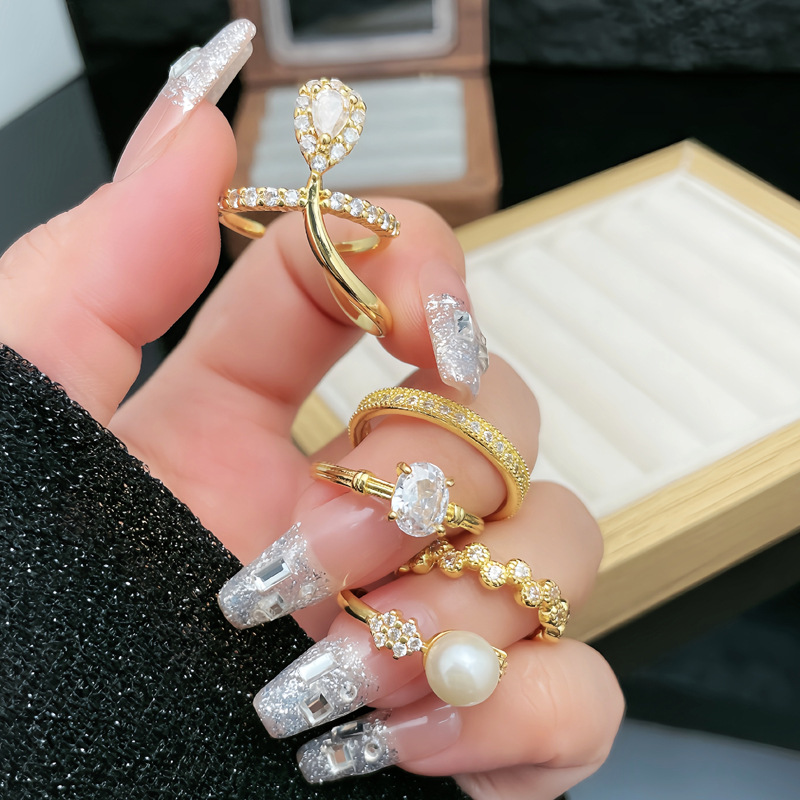 New Chinese-style internet-famous exquisite pear-shaped zircon fashion open ring, a cool and feminine style full diamond sweet and versatile index finger ring details Picture