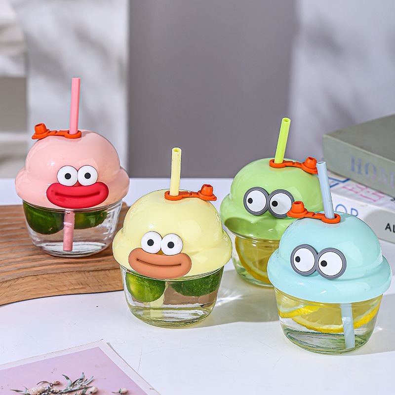 ins Dundun Cup Mini Water Cup Glass Cup Small Milk Cup Women's Coffee Milk Cup High Appearance level Chubby cup with straw full figure