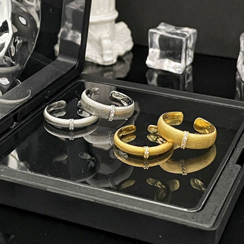 New Chinese-style French light luxury satin brushed open ring for women, simple and retro, versatile couple ring rings full figure