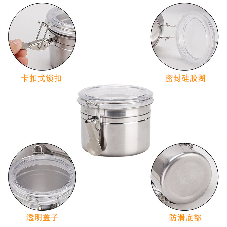 Stainless steel sealed jar for coffee beans, tea, grains, spices, dried fruits and candies, moisture-proof snap-on preservation storage jar details Picture