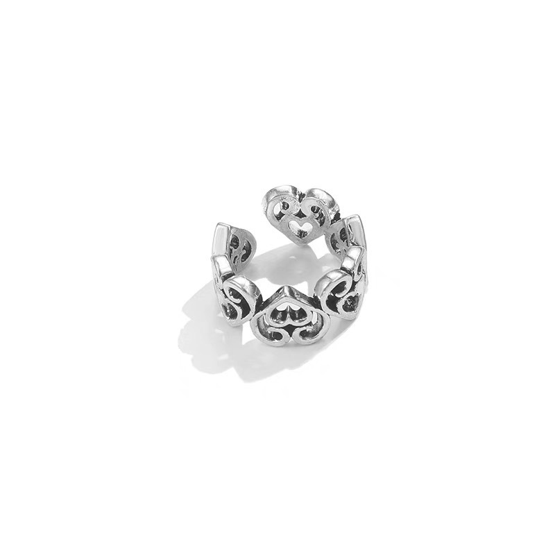 Xiaohongshu's best-selling InS-style hollowed-out heart-shaped retro open ring, Mobius cross cold style ring girl Item Picture