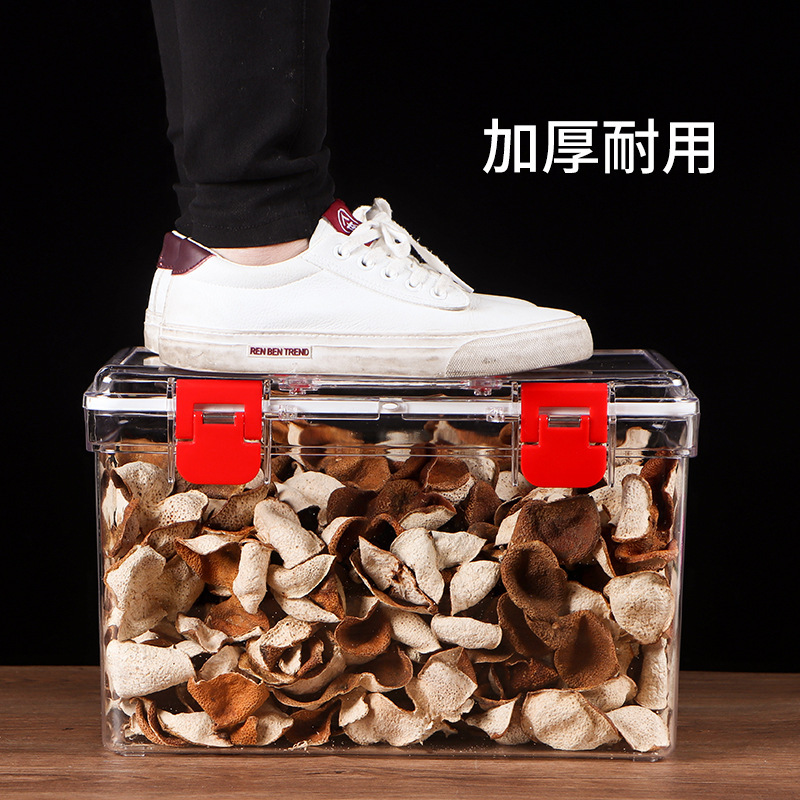 Jiabao PC acrylic thickened sealed storage box, transparent flip cover vehicle-mounted storage box for dried tangerine peel, medicinal materials, dried goods and seafood full figure