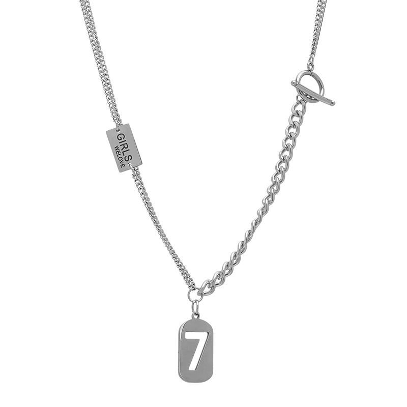 Lucky number 7 pendant spliced necklace for women, Instagram hip-hop niche accessories, titanium steel non-fading sweater chain for men, trendy Item Picture