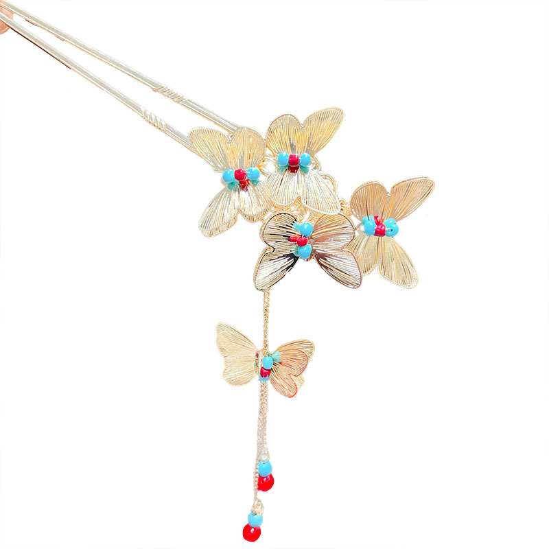 New Chinese-style exquisite golden butterfly tassel hairpin, high-end U-shaped Hanfu updo cheongsam hairpin, hair accessory and hairpin Item Picture