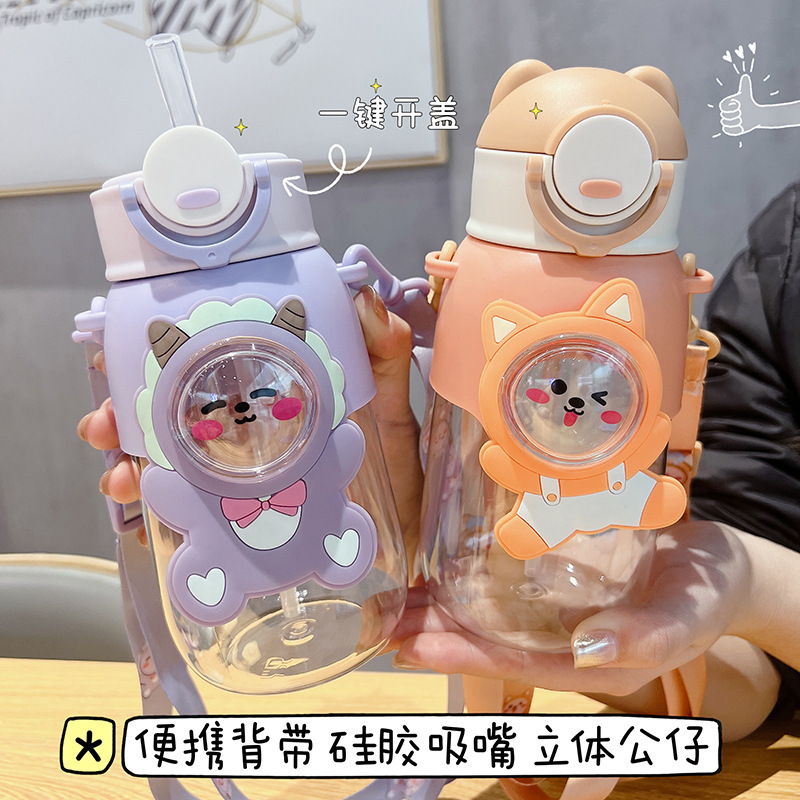 Summer high appearance level children's water cups, large-capacity cups, cartoon straws, plastic cups, portable for primary school students, from the original manufacturer details Picture