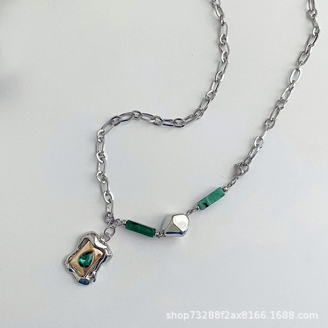 New trendy patchwork necklace, cross-border light luxury gemstone necklace, niche and individual hip-hop long sweater chain accessory full figure