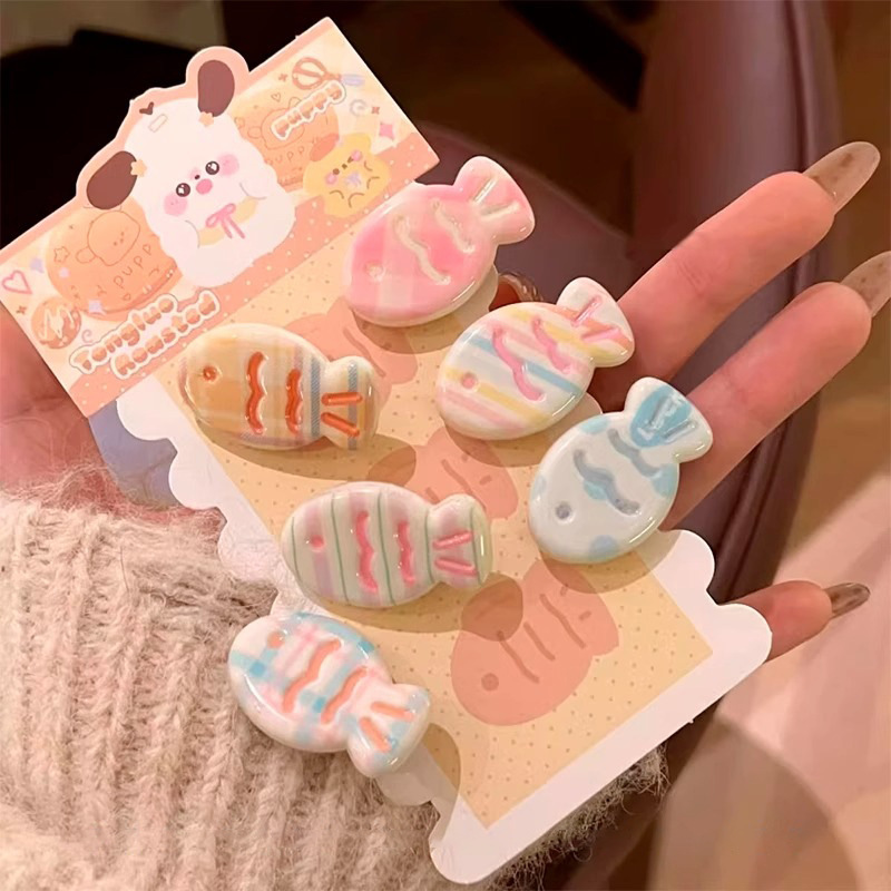 Cute fish-grilled small fish hair clips, sweet and stylish in Instagram style, side bangs clips, spring and summer cartoon girl hair clips full figure