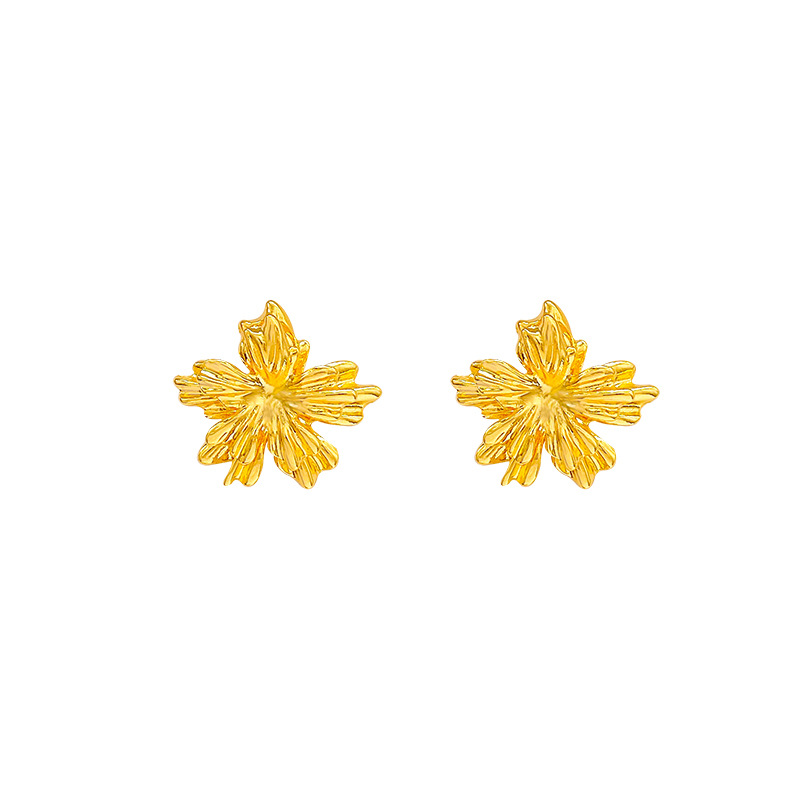 French light luxury style retro golden flower stud earrings, niche high-end feel, versatile and unique earrings, best-selling earrings wholesale Item Picture