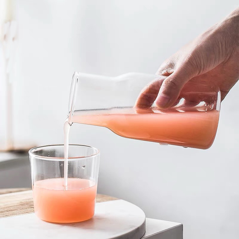 Japanese-style glass one-pot and one-cup set water cup, one-person drink beverage cup, milk cup, breakfast cup, cold drink juice cup Specification drawing