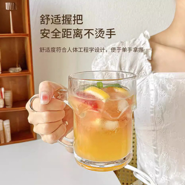 Glass draft beer cups, fruit tea cups, mojito cups with handles, summer juice cold drink cups, drinking cups details Picture