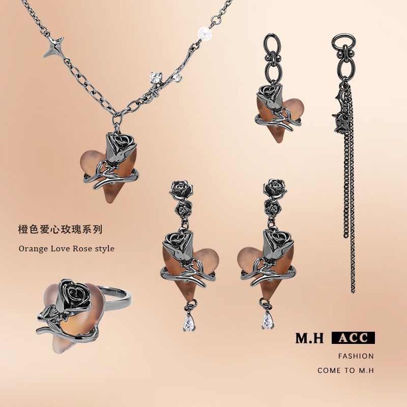 ins Warm orange heart-shaped rose earrings, winter high-end, light luxury new earrings, fashionable and elegant earrings for women full figure