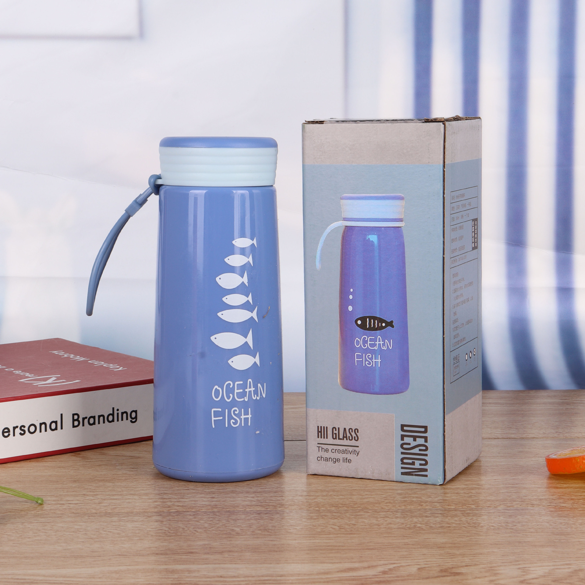 Simple ocean fish glass cup, Korean version creative advertising cup, store opening event cup, printable logo water cup Specification drawing