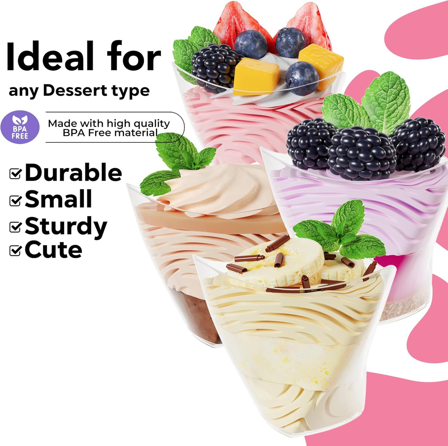 Wholesale 110ML mini dessert cups with spoons, disposable twist-edge plastic cups, suitable for birthday, wedding and party cups Application Scenario