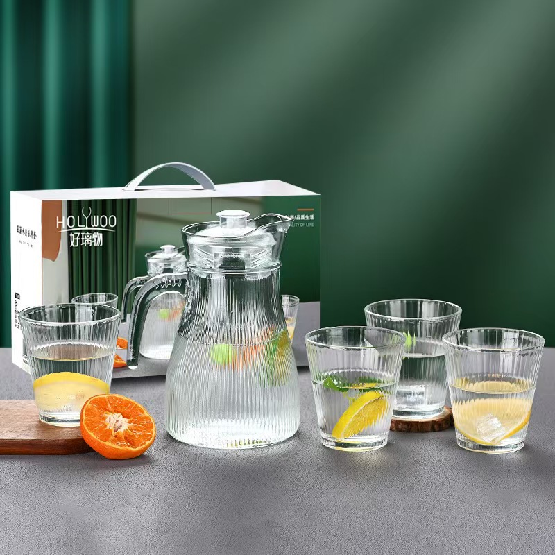 Source factory glass cold water bottle set, high appearance level, large-capacity household cold water bottle and cup, wholesale of event gifts full figure