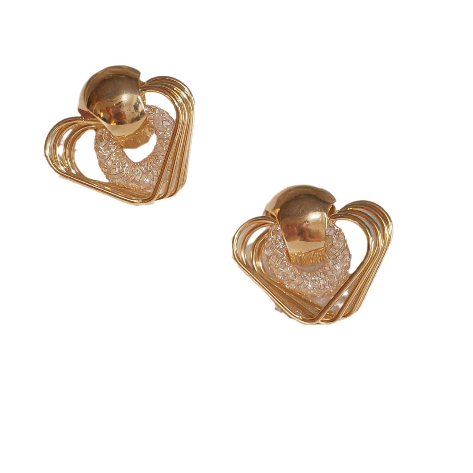 Cross-border style light luxury grid sparkling diamond multi-layer heart-shaped stud earrings, women's Instagram trendy personality, European and American design sense earrings Item Picture