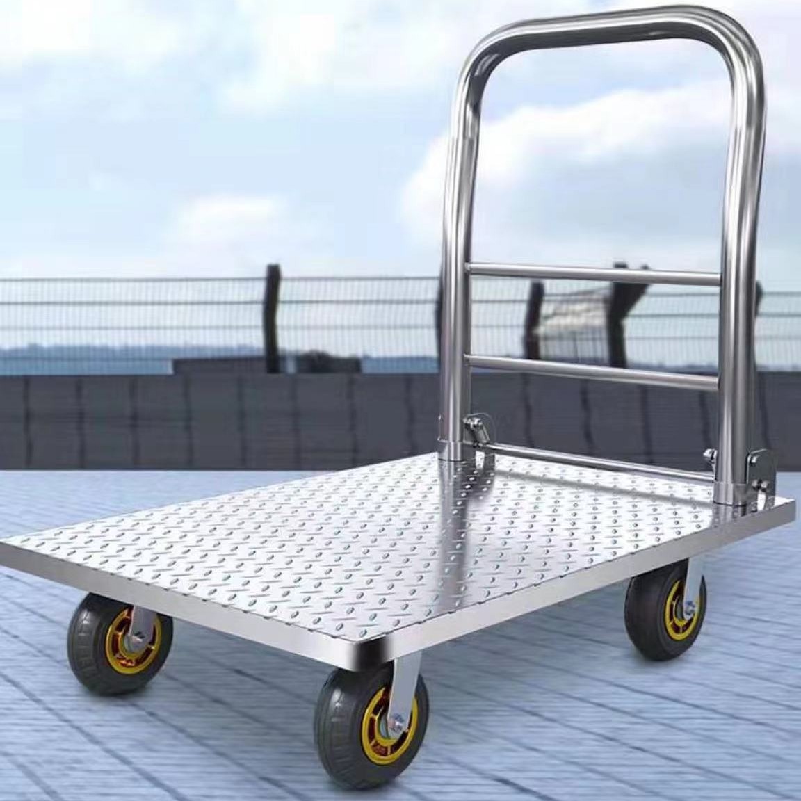 Flatbed carts, iron plate carts, silent hand-pulled carts, folding lightweight trolleys, handcarts, cargo handling carts, thickened and heavier full figure