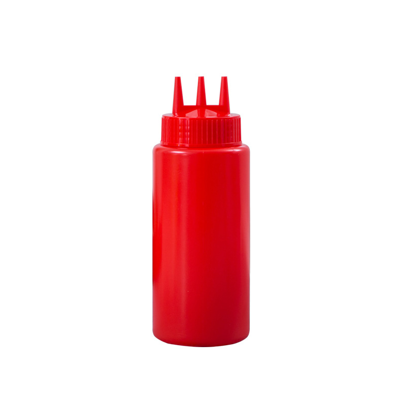 PE three-hole squeeze sauce bottle, sauce seasoning pot, salad bottle, three-spout squeeze bottle, jam bottle, three-headed salad bottle, cream bottle Item Picture