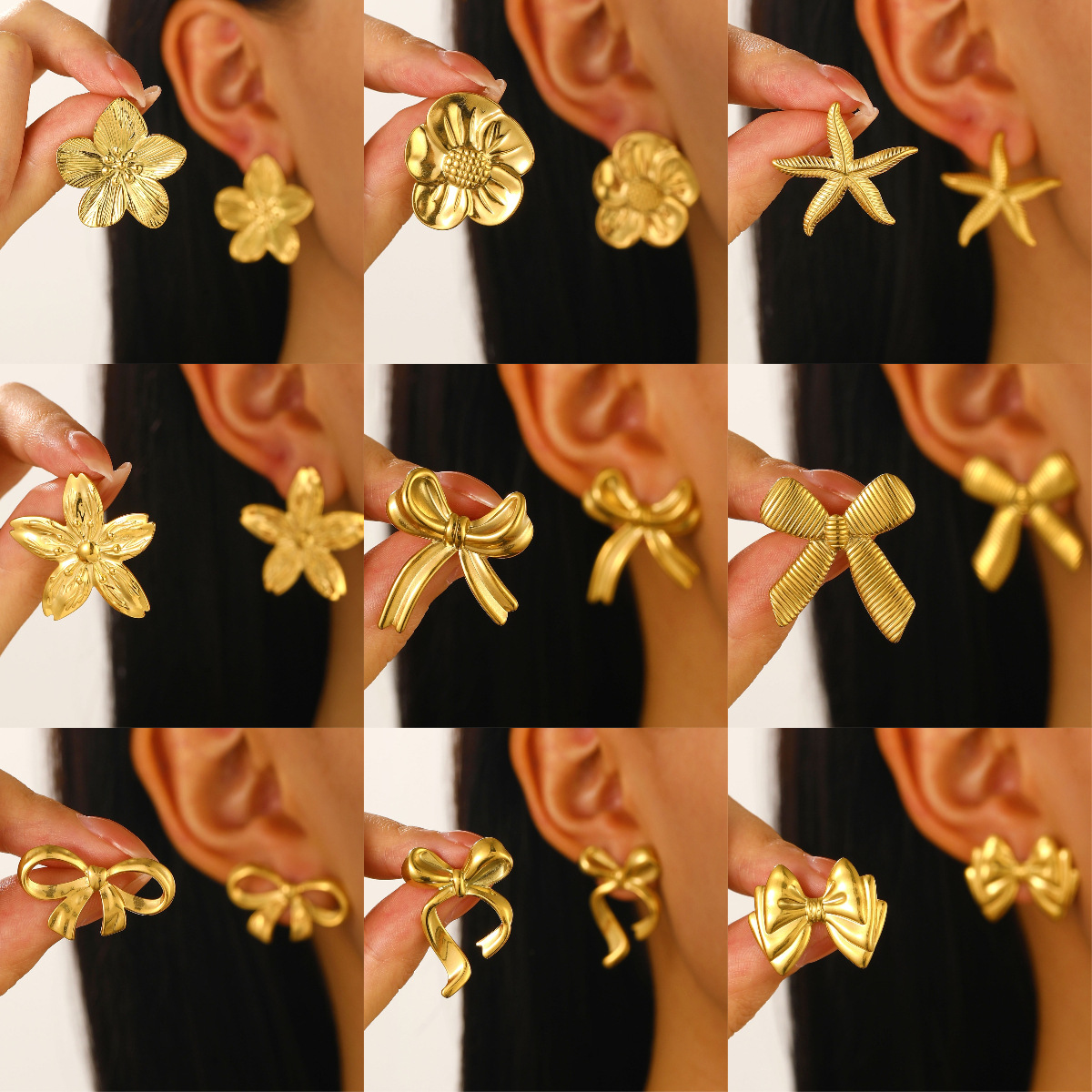 Cross-border European and American bow, flower, starfish, stainless steel stud earrings, simple commuting earrings, women's cross-border earrings wholesale full figure