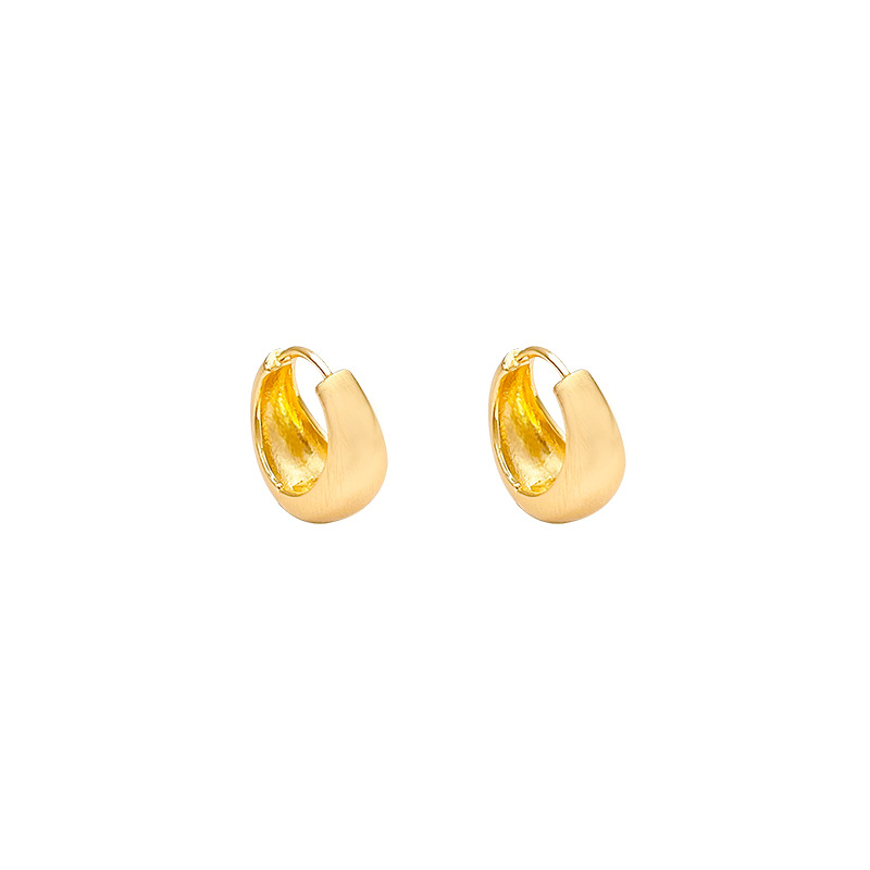 European and American high-end metal brushed ring earrings, feminine cold style, versatile ear buckles, individual and simple, internet-famous earrings Item Picture
