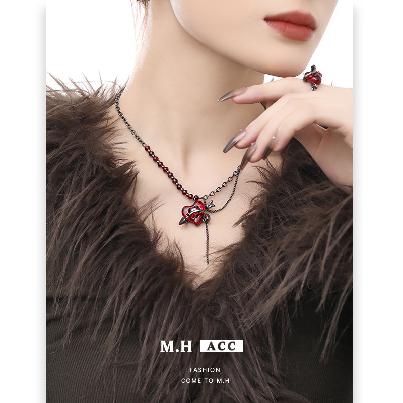 Cupid Heart Pearl necklace with a light luxury and high-end feel, spicy girl style sweater chain, niche design, romantic and light luxury pendant full figure