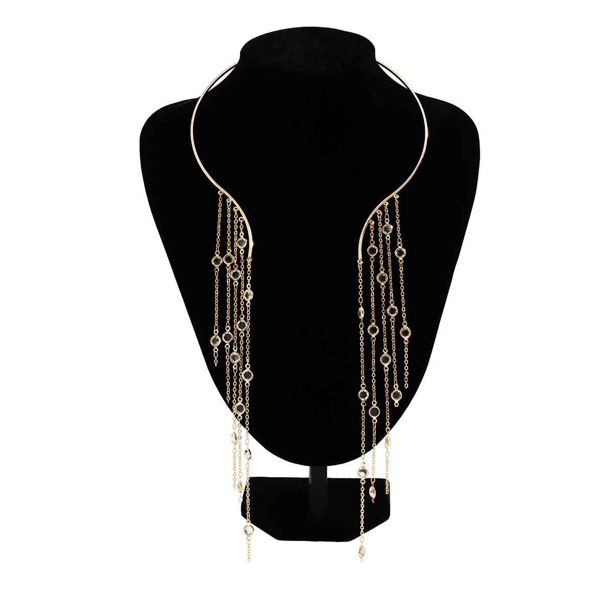 European and American cross-border jewelry, exaggerated long tassel open punk necklace, pearl imitation choker necklace for women Item Picture