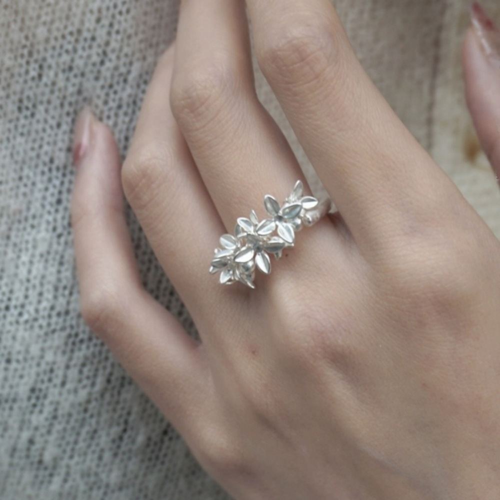 New Chinese-style floral ring for women, 925 sterling silver, high-end, niche design, open ring, exquisite and light luxury index finger ring full figure