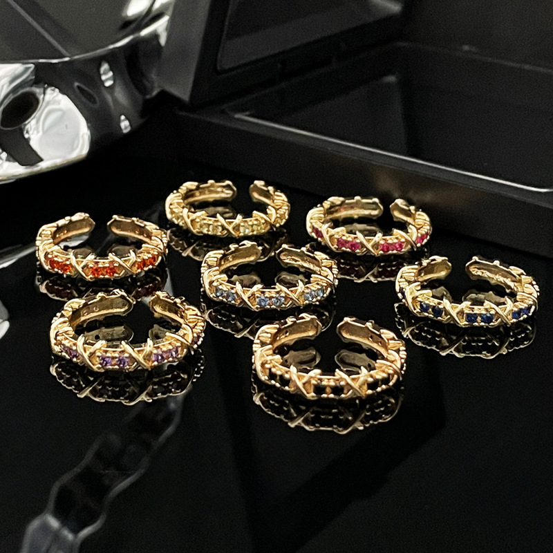 New rose gold color diamond zircon cross opening ring for women on Instagram, a cold style and light luxury girl's versatile ring full figure