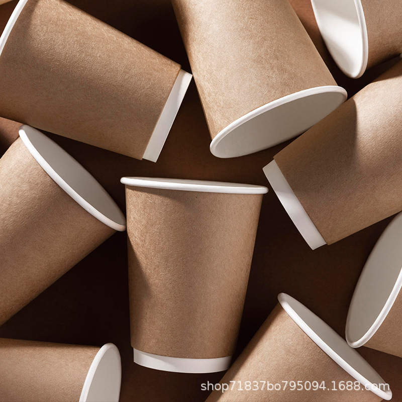 Hollow cup, double-layer kraft paper cup, disposable coffee cup, milk tea cup, thickened with lid, packed, heat-resistant and heat-insulating paper cup Application Scenario