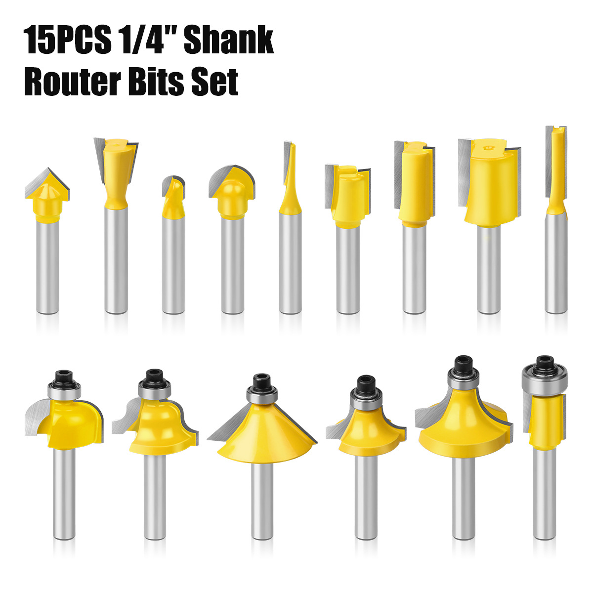 1/4 handle 15-piece set of British standard woodworking milling cutter set, edge trimming machine cutter head, bakelite milling machine, engraving machine, milling cutter, edge trimming cutter undefined
