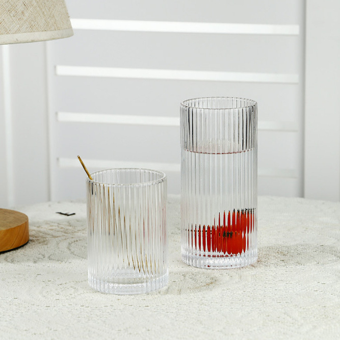 Wholesale simple glass cups, InS-style tea cups, water cups, coffee cups, and household Japanese vertical striped beverage cups full figure