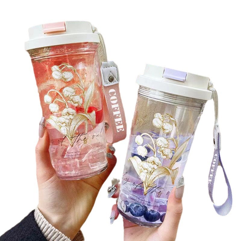 The new summer creative lily of the valley water cup has a high appearance level. It is a portable sports cup for boys, girls, students and children to drink directly with a lifting rope Item Picture