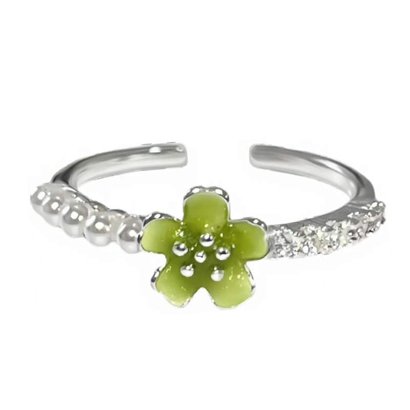 French light green enamel butterfly flower open ring for women's ins, cold style, exquisite and high-end, versatile index finger ring Item Picture