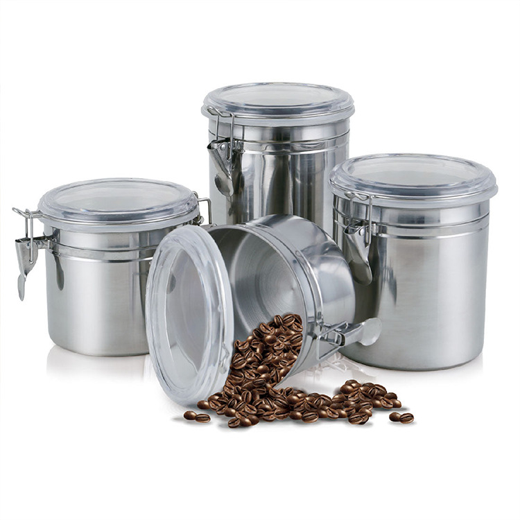 Stainless steel sealed jar for coffee beans, tea, grains, spices, dried fruits and candies, moisture-proof snap-on preservation storage jar Item Picture
