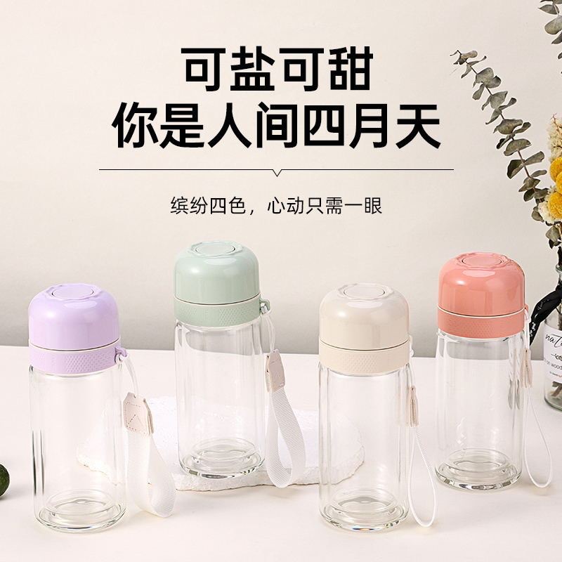 One-click lid opening glass water cup, tea-water separation cup, quick-opening cup, portable car water cup, double-layer tea brewing cup, water cup Application Scenario