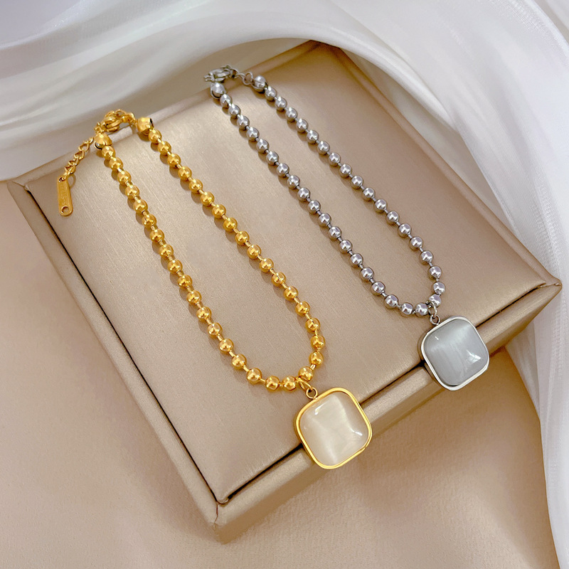 【 All-titanium Steel 】 Dongdamen's unique and elegant forest-themed cat-eye square bead bracelet, a retro female Internet celebrity's best friend Specification drawing