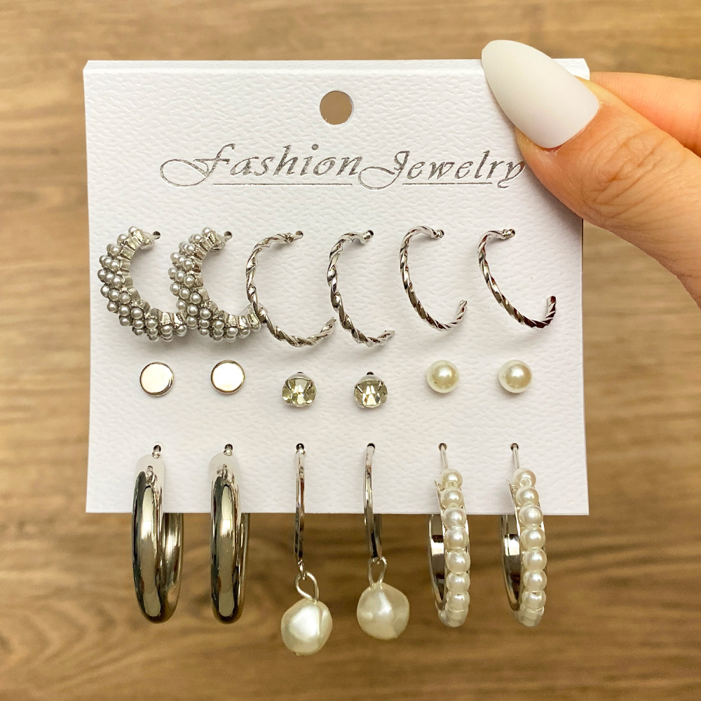 A 5-piece set of cross-border earrings from Europe and America, featuring retro alloy butterfly and snake-shaped stud earrings, and a creative and simple acrylic earring set Specification drawing
