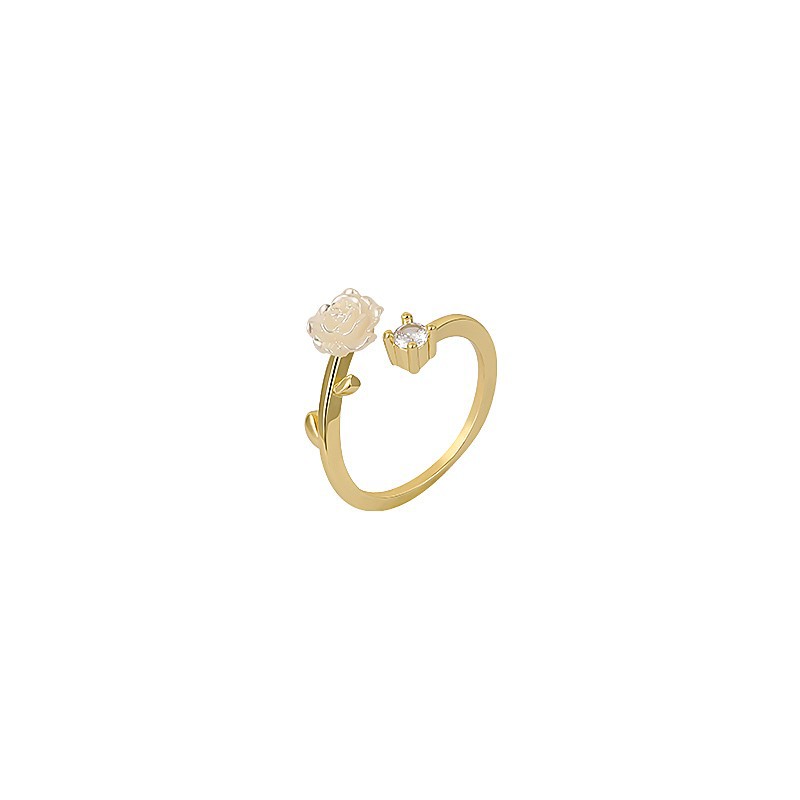 Camellia open ring, sweet and cool female style, niche design, fashionable and individual, light luxury, high-end zircon index finger ring Item Picture