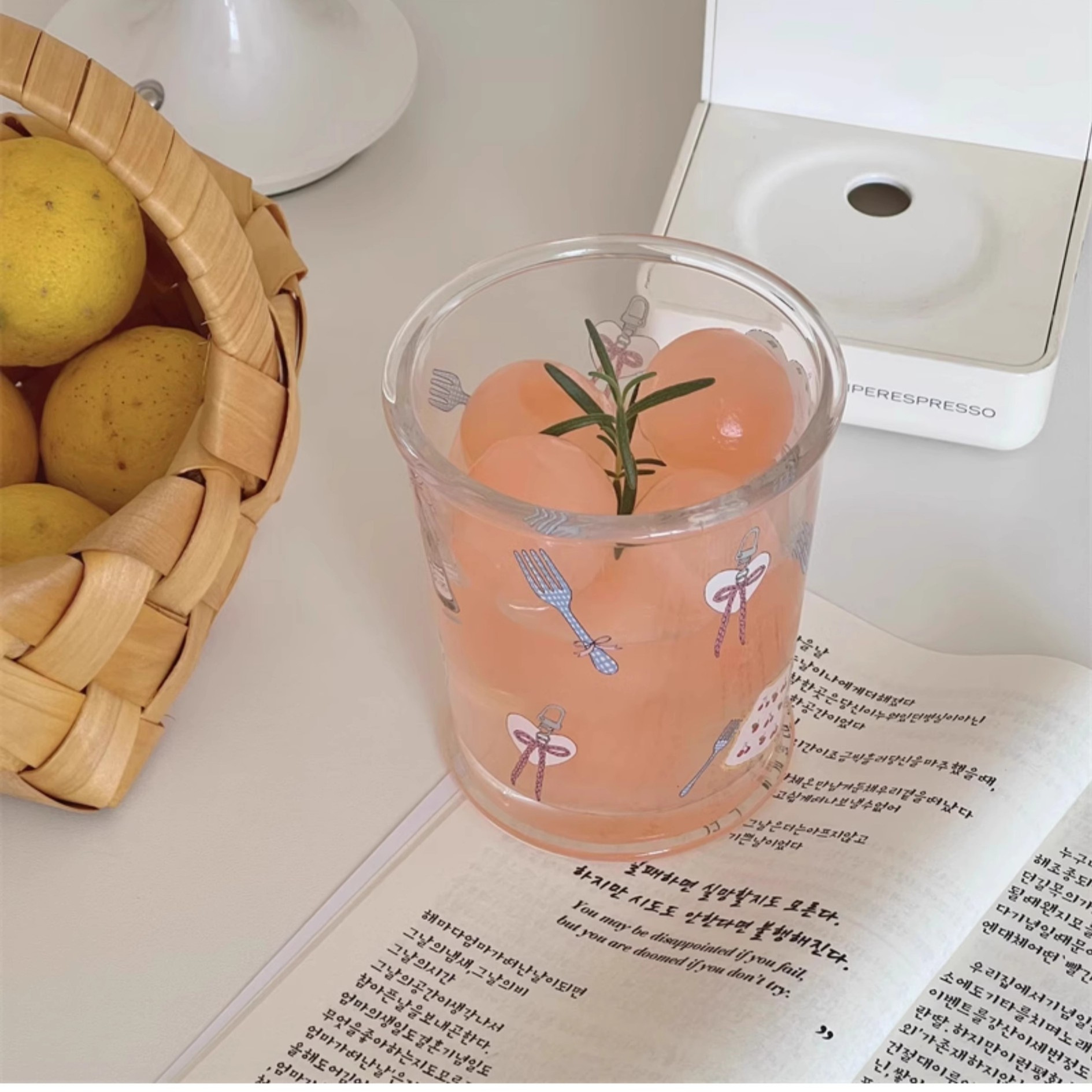 Bolimei original Flower Spring Romantic Glass Cup, Girlish Cold Brew Coffee Cup, Dessert Bowl, household tableware details Picture