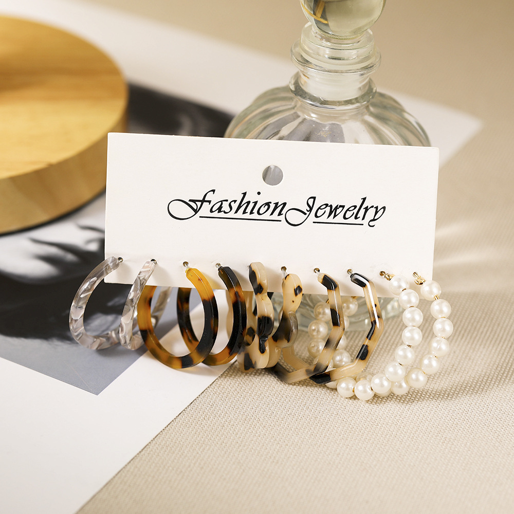New acetate board alloy creative retro pearl earring set, cross-border circle ear ring butterfly pendant earrings Application Scenario