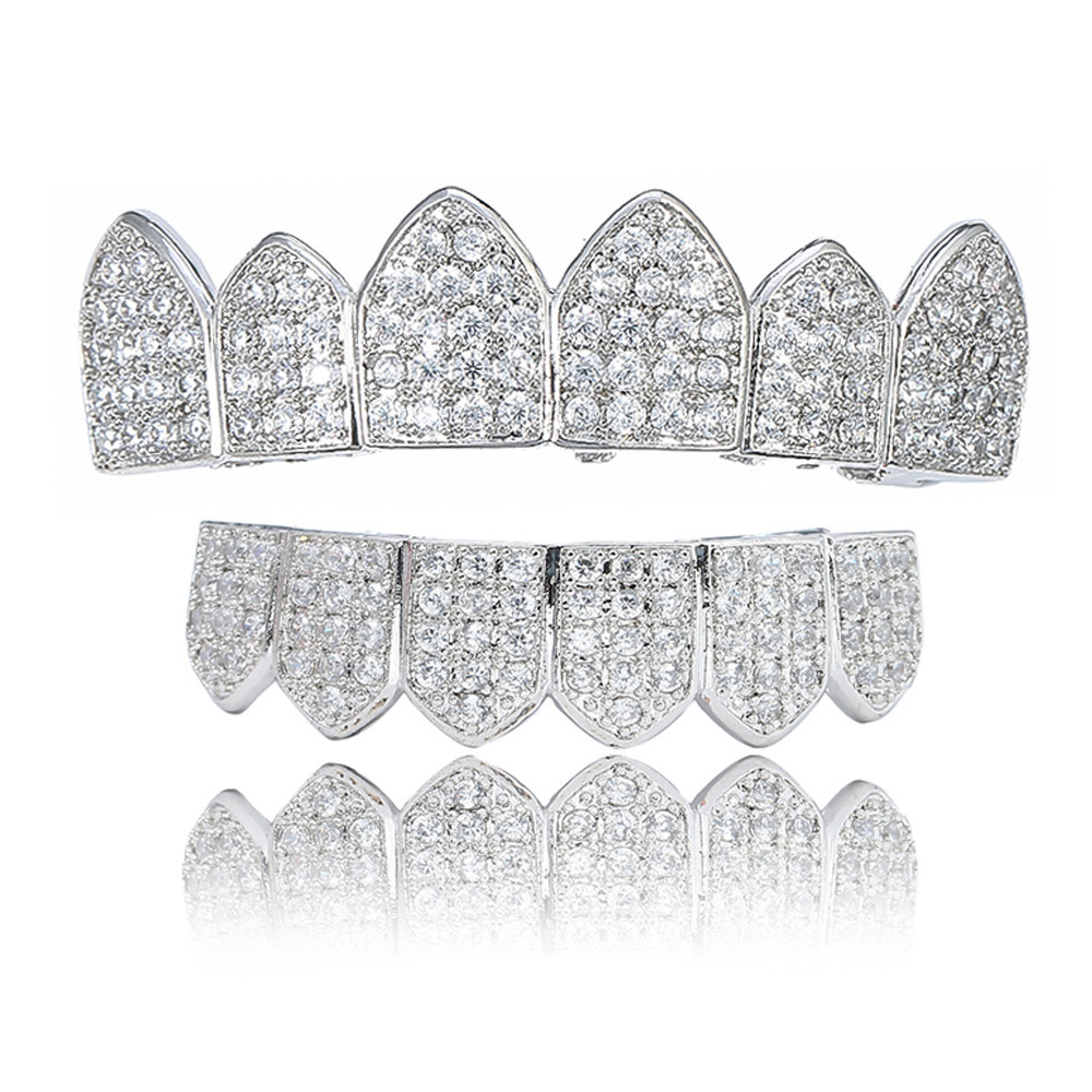 Hip-hop braces with copper inlays and zircon, rapper dentures and zircon teeth, street dance decorations are selling well full figure